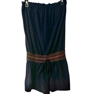 Lucky Brand Navy Swim Cover-Up Romper Navy Gold Sz M